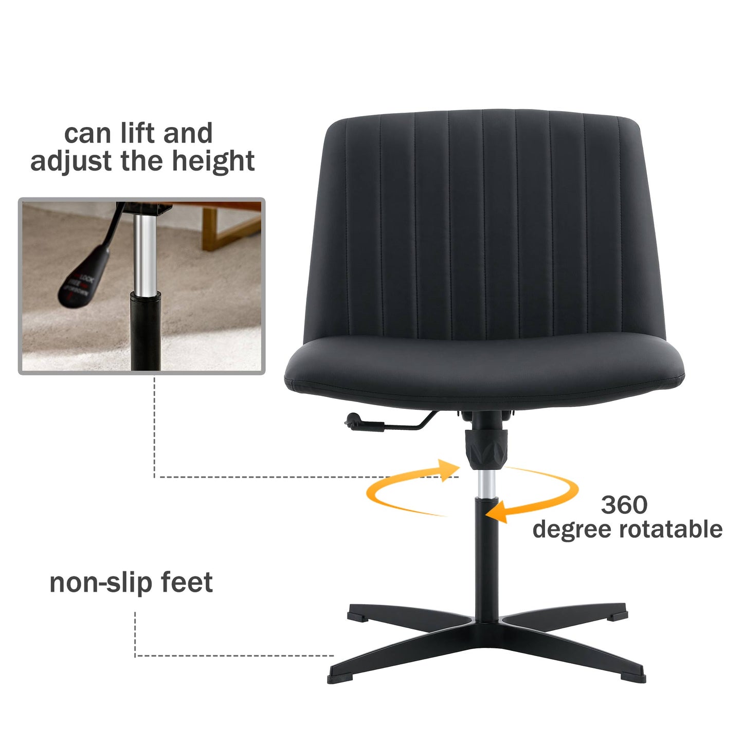 Office Chair-Black High Grade Pu Material-360 ° Swivel Cushion Chair