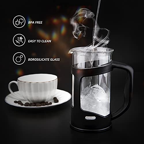 Mini French Press Coffee Maker With Clean Brush, Spoon & Coffee Recipes