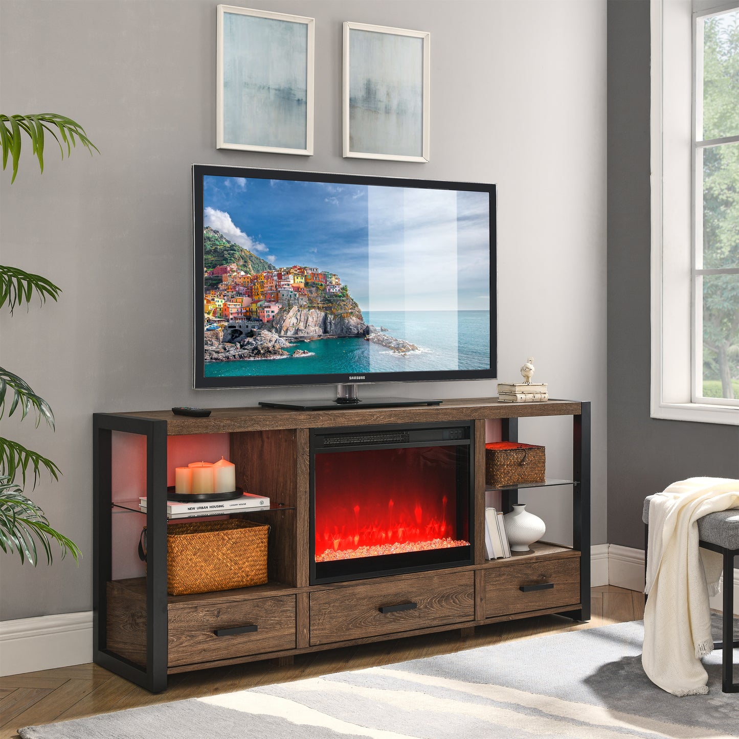 60 inch Electric Fireplace Media TV Stand