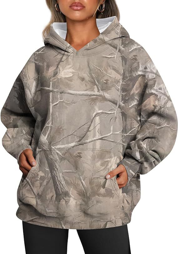 Oversized Camouflage Maple Leaf Print Sports Hoodie With Pockets