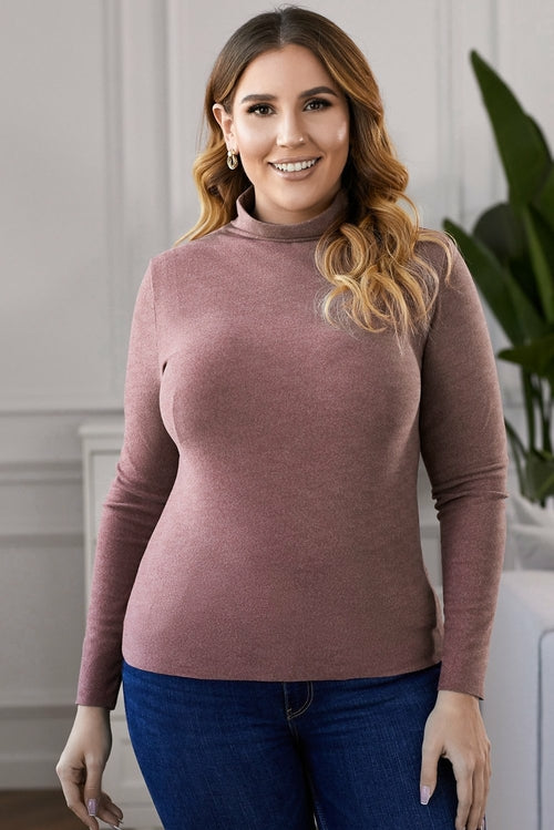 Plain Turtleneck Ribbed Plus Size Top