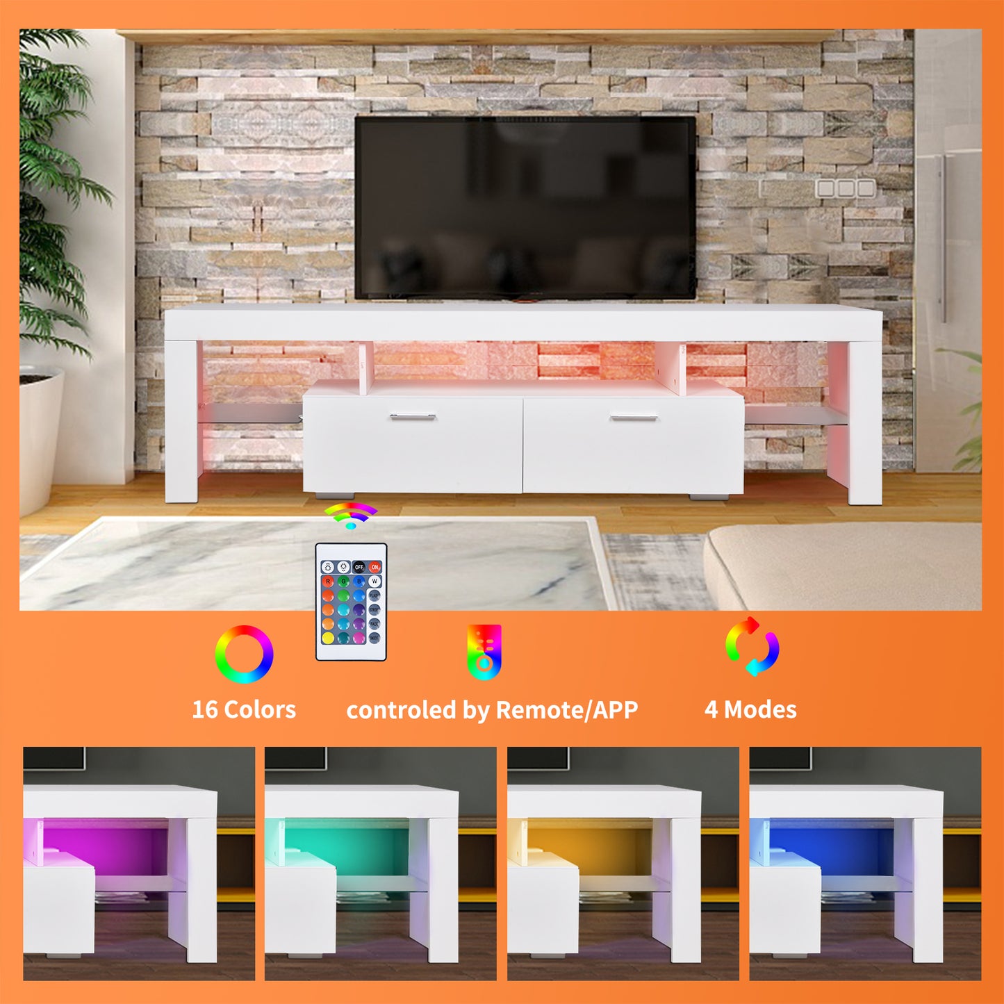 Modern LED Entertainment Center With Cabinet for Up to 75 inch TV