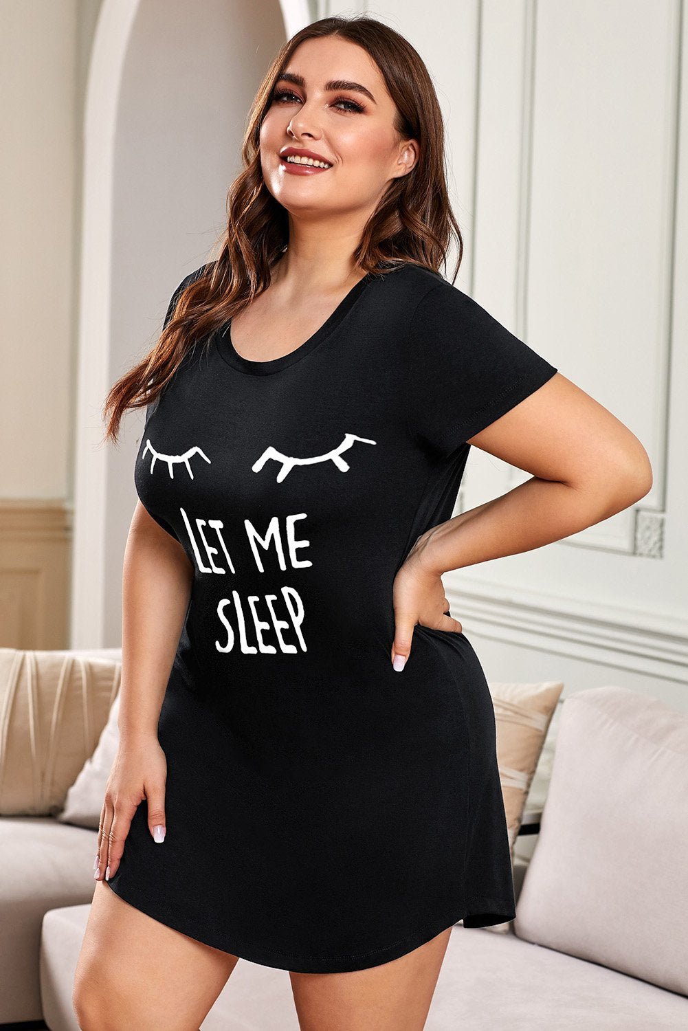 Plus Size Graphic Print Red Nightwear Mini Dress