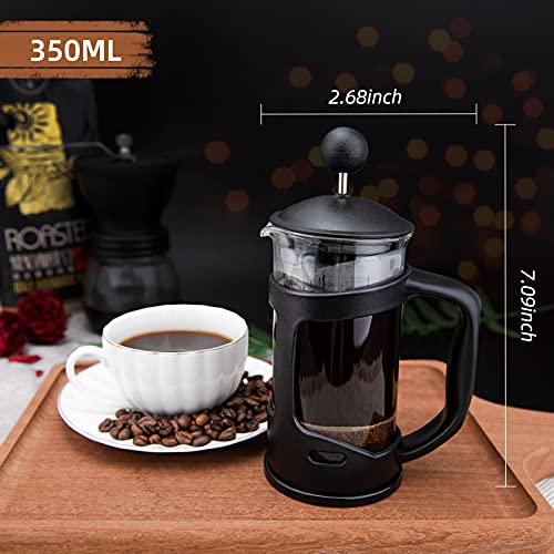 Mini French Press Coffee Maker With Clean Brush, Spoon & Coffee Recipes