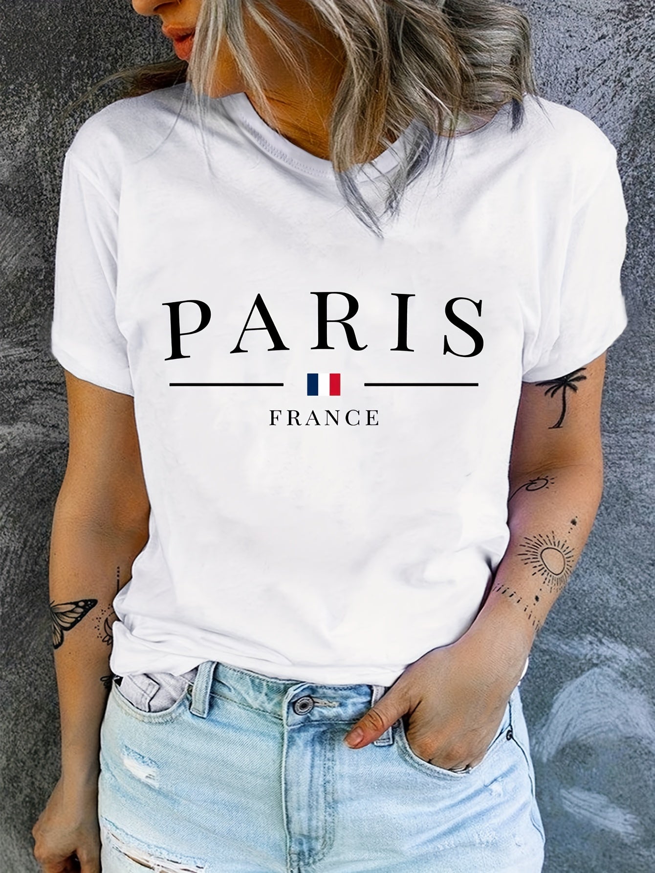 PARIS Print Crew Neck T-Shirt For Women