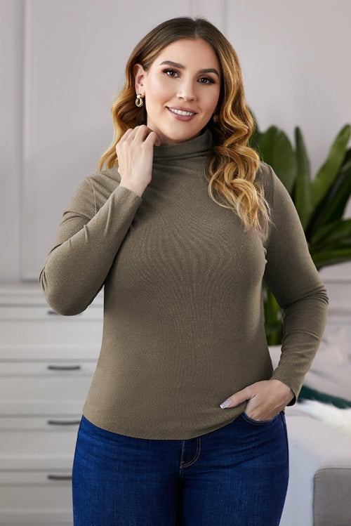 Plain Turtleneck Ribbed Plus Size Top