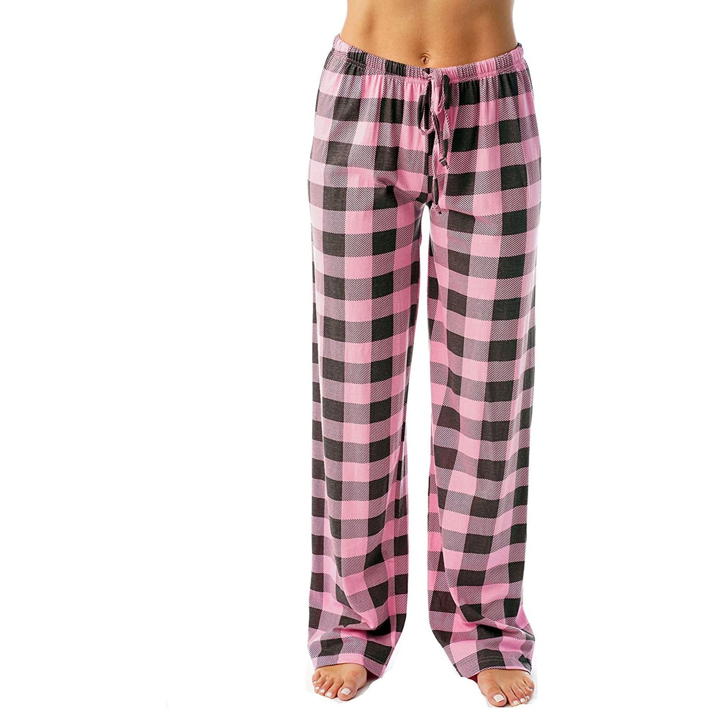 Plaid Drawstring Print Casual Loose Trousers