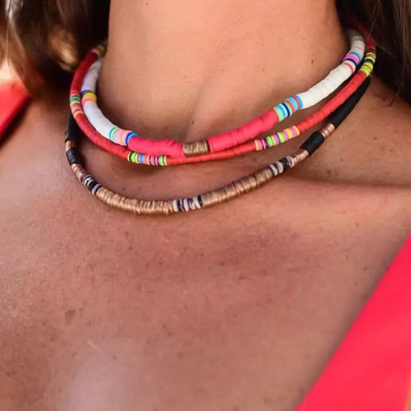 Bohemian fashion with our Colorful Clay Choker Necklace