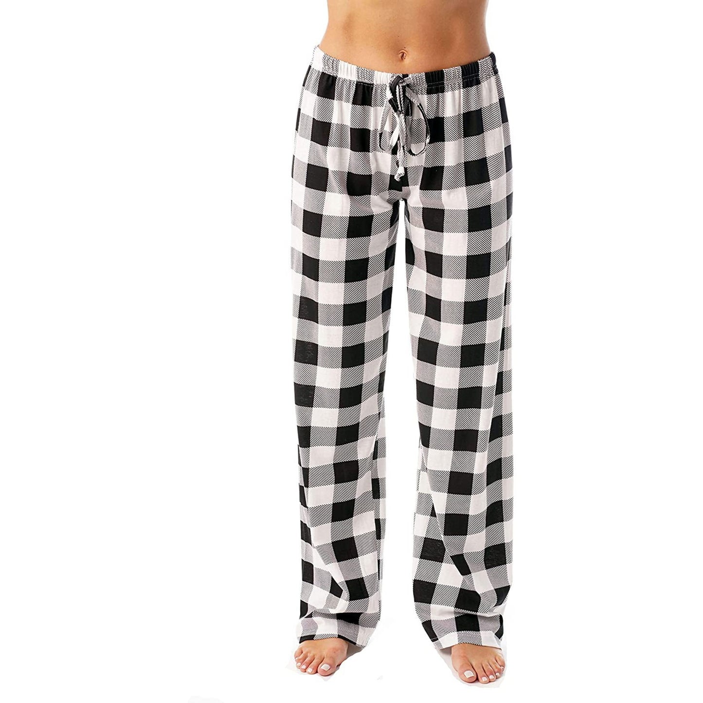 Plaid Drawstring Print Casual Loose Trousers