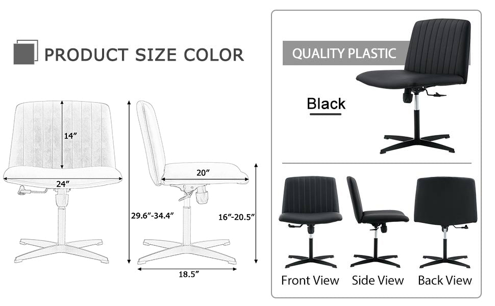 Office Chair-Black High Grade Pu Material-360 ° Swivel Cushion Chair