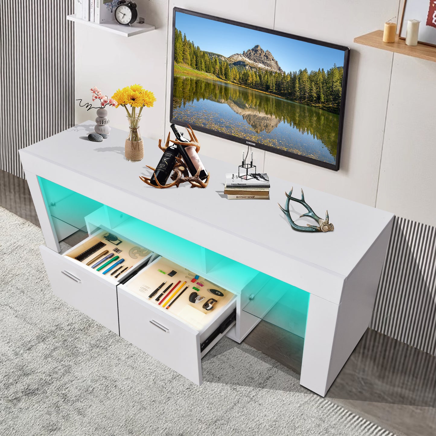 Modern LED Entertainment Center With Cabinet for Up to 75 inch TV