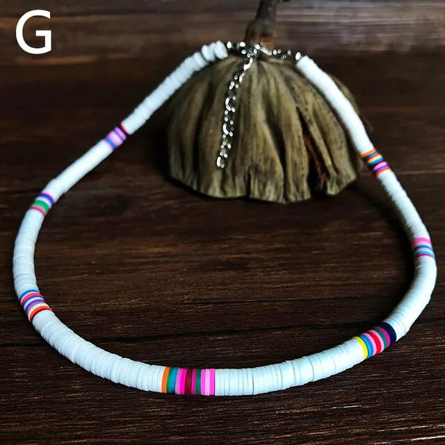 Bohemian fashion with our Colorful Clay Choker Necklace