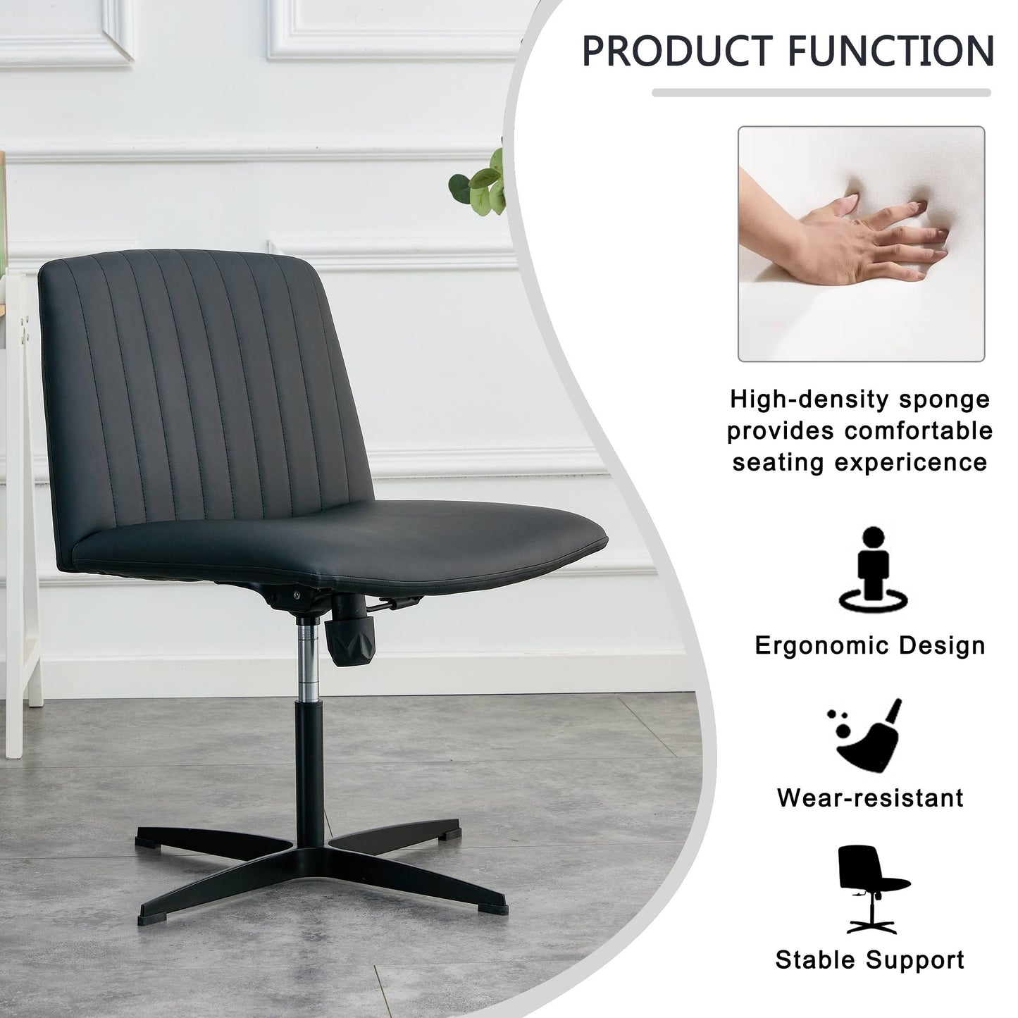 Office Chair-Black High Grade Pu Material-360 ° Swivel Cushion Chair