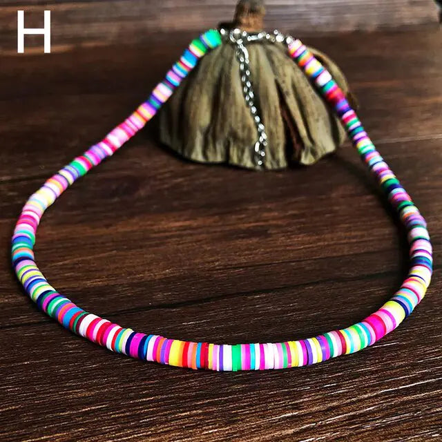 Bohemian fashion with our Colorful Clay Choker Necklace