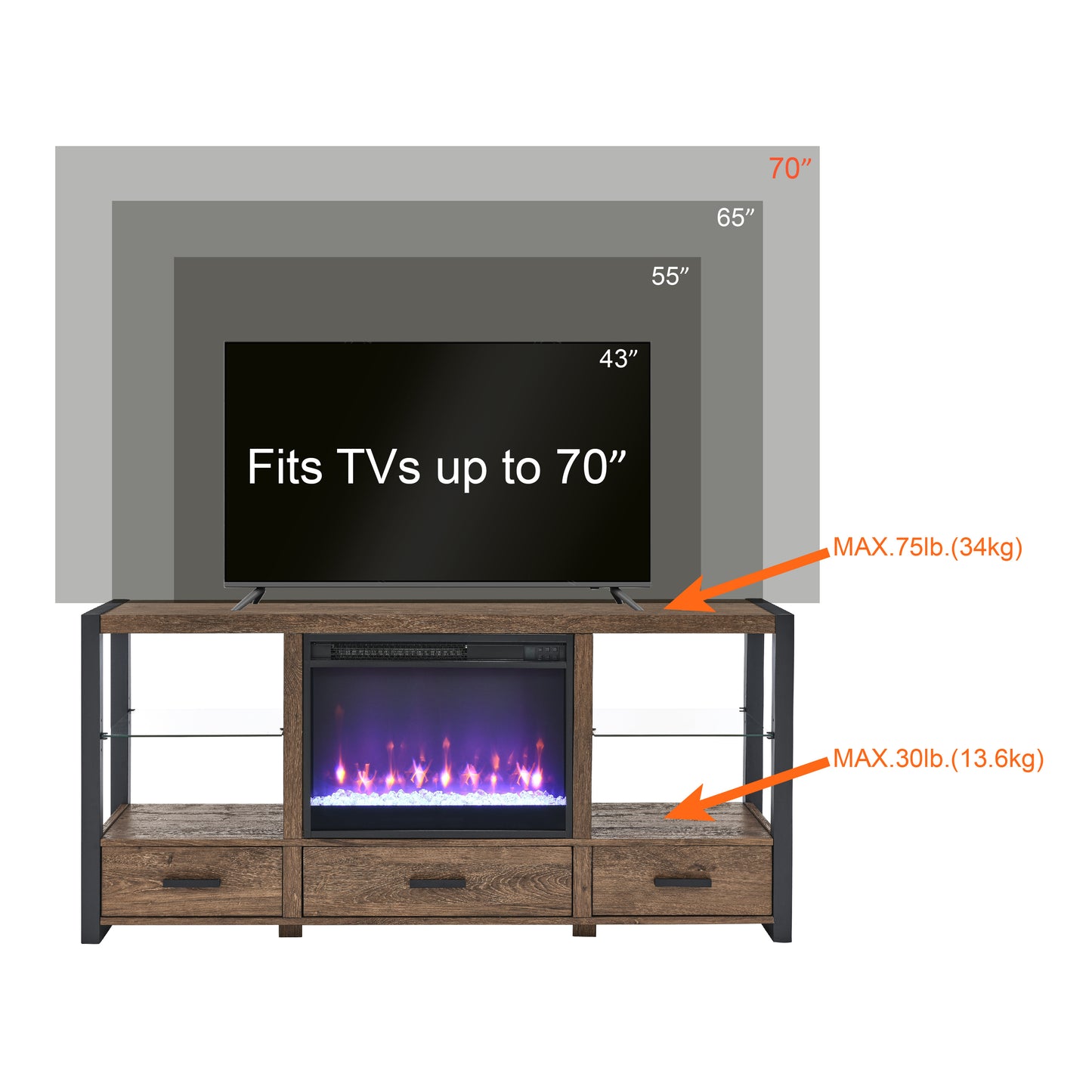 60 inch Electric Fireplace Media TV Stand