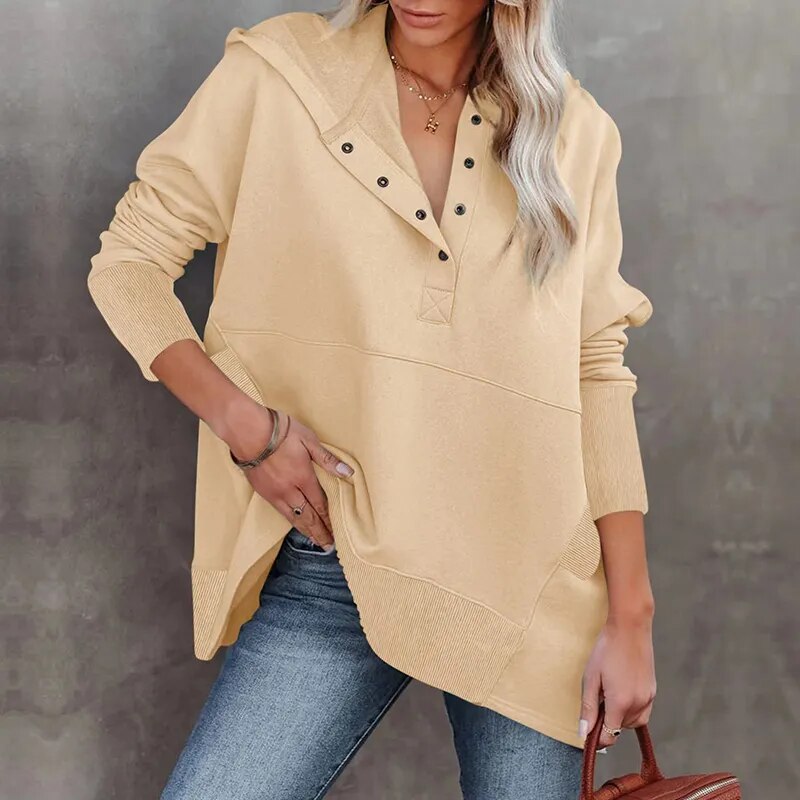 Simple Button Thickened Loose Sweatshirt