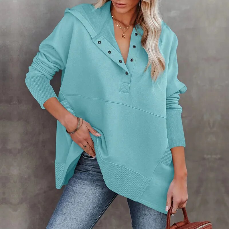 Simple Button Thickened Loose Sweatshirt