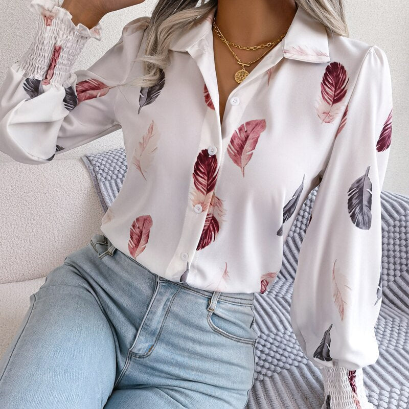 Feather Printted Fashion Women Blouse