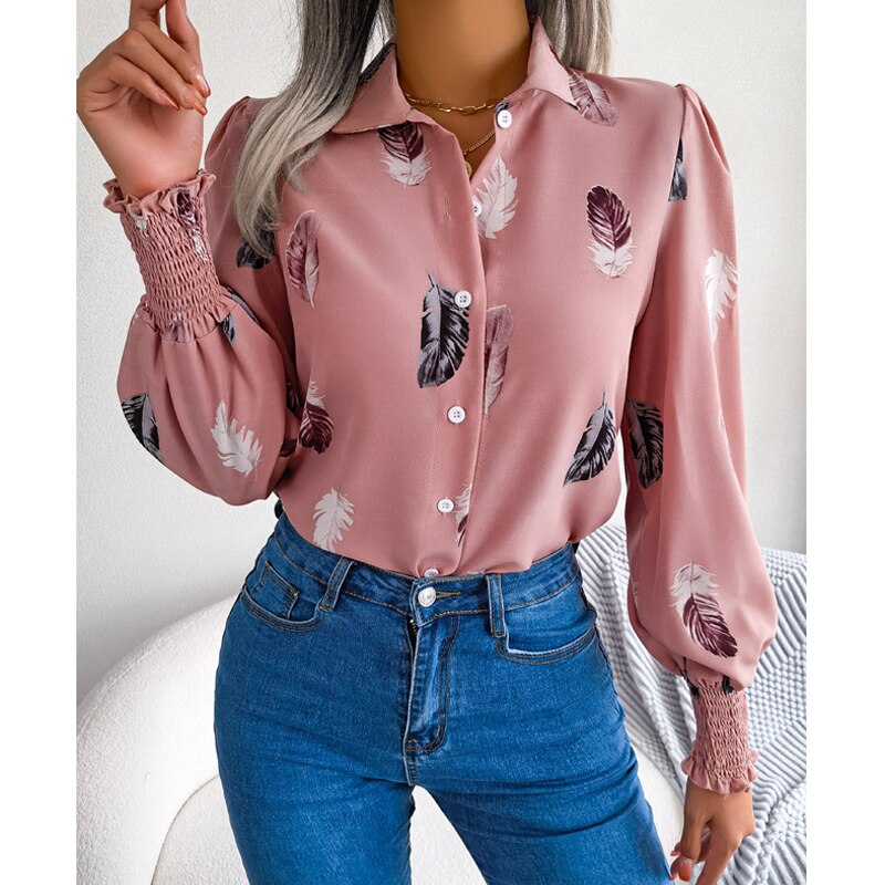 Feather Printted Fashion Women Blouse