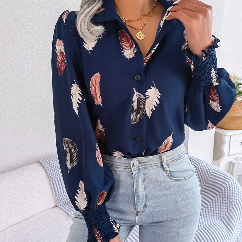 Feather Printted Fashion Women Blouse