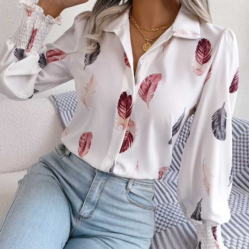 Feather Printted Fashion Women Blouse