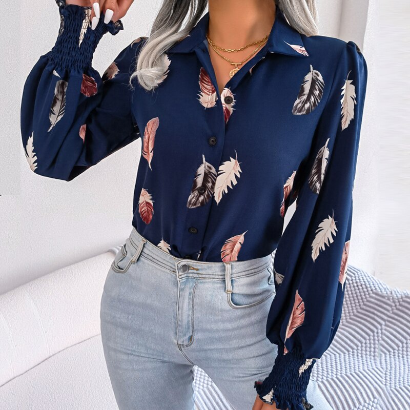Feather Printted Fashion Women Blouse