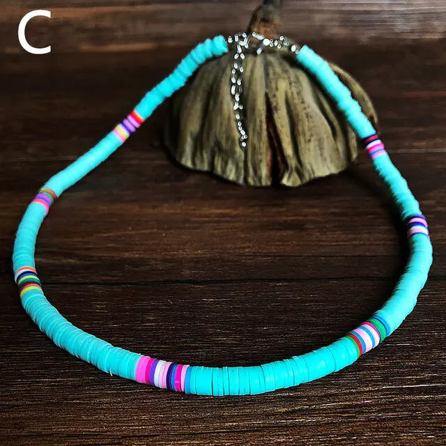 Bohemian fashion with our Colorful Clay Choker Necklace