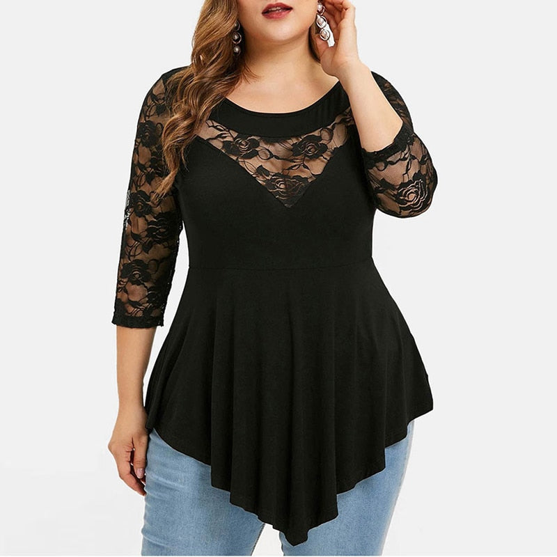 Plus Size Floral Lace Tunic Blouse For Women