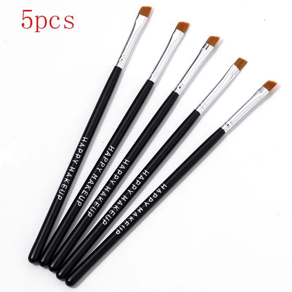 5 Pcs Professional Black Flat Angled Makeup Brush Set