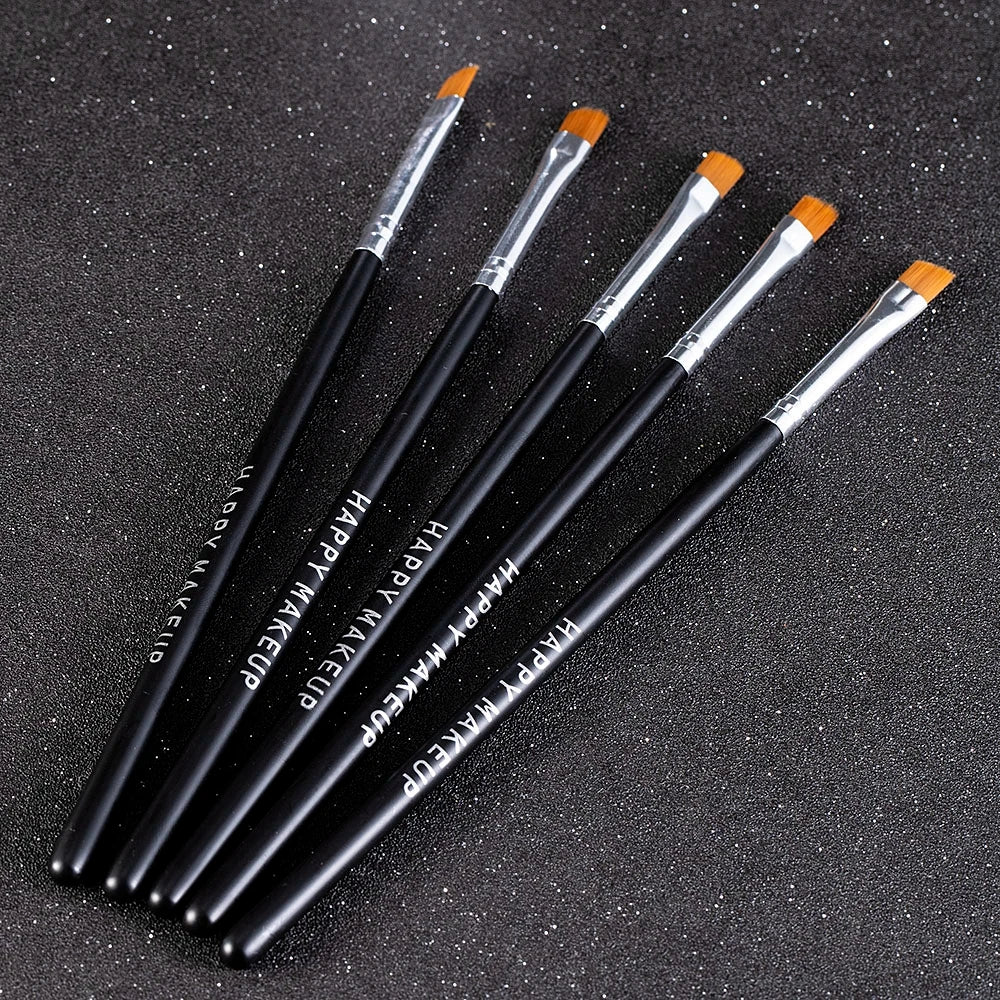 5 Pcs Professional Black Flat Angled Makeup Brush Set