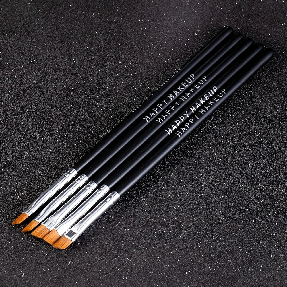 5 Pcs Professional Black Flat Angled Makeup Brush Set