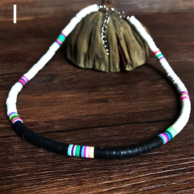 Bohemian fashion with our Colorful Clay Choker Necklace