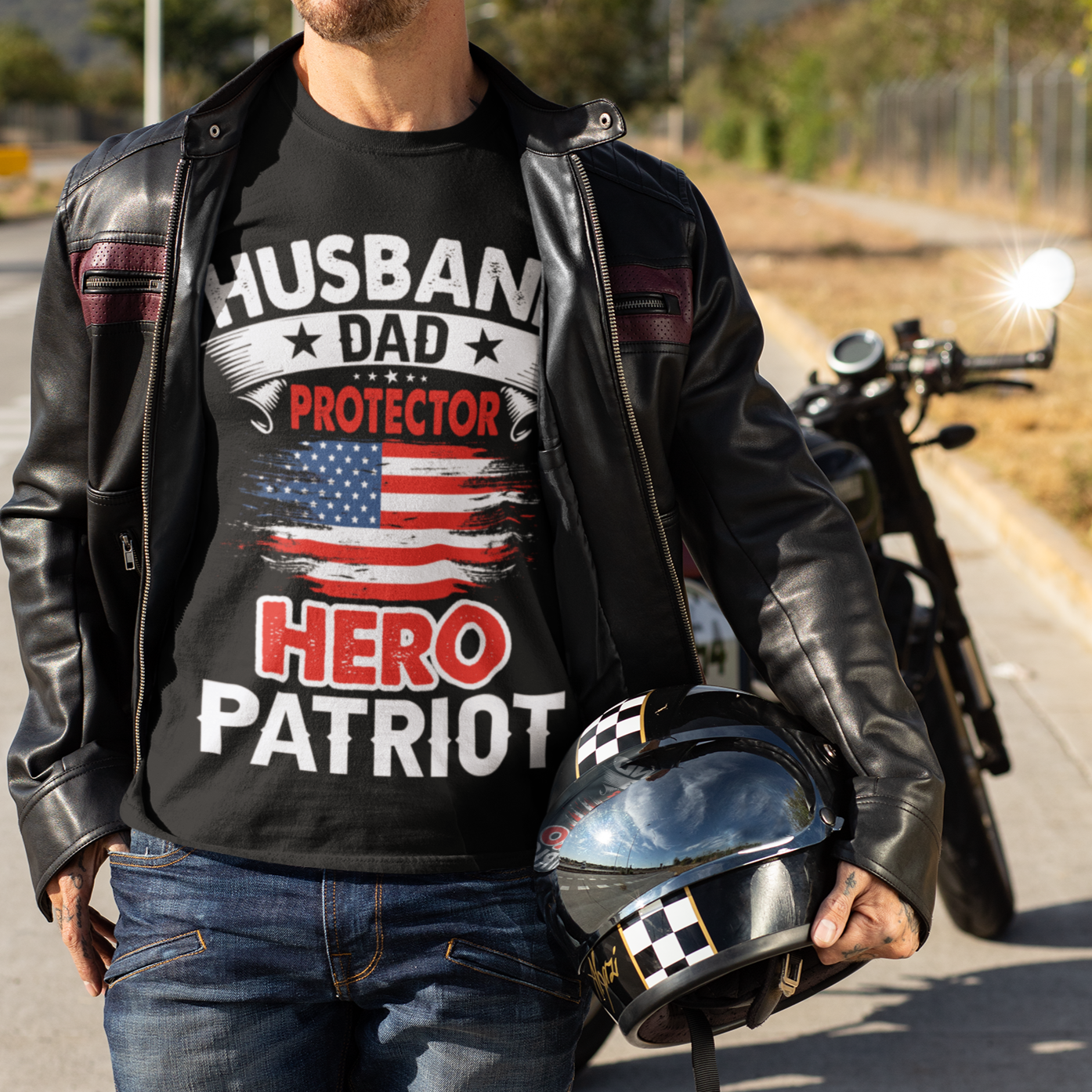 Husband, Dad, Protector, Hero, Patriot Short Sleeve T Shirt