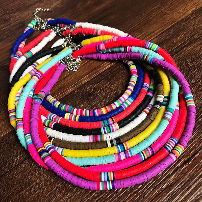 Bohemian fashion with our Colorful Clay Choker Necklace