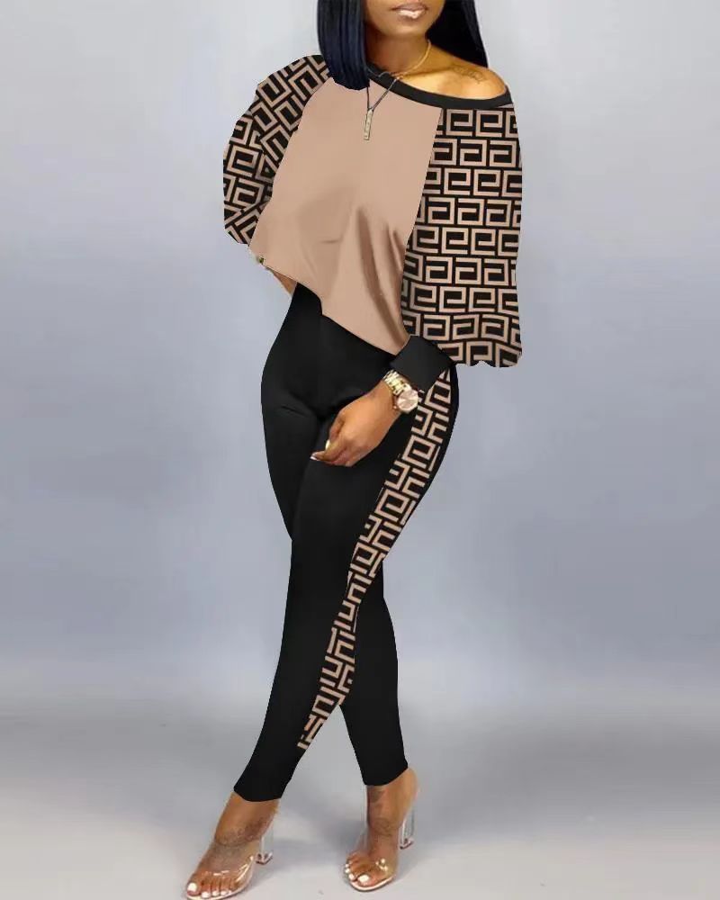 Long Sleeve Round Neck Off-Shoulder Set