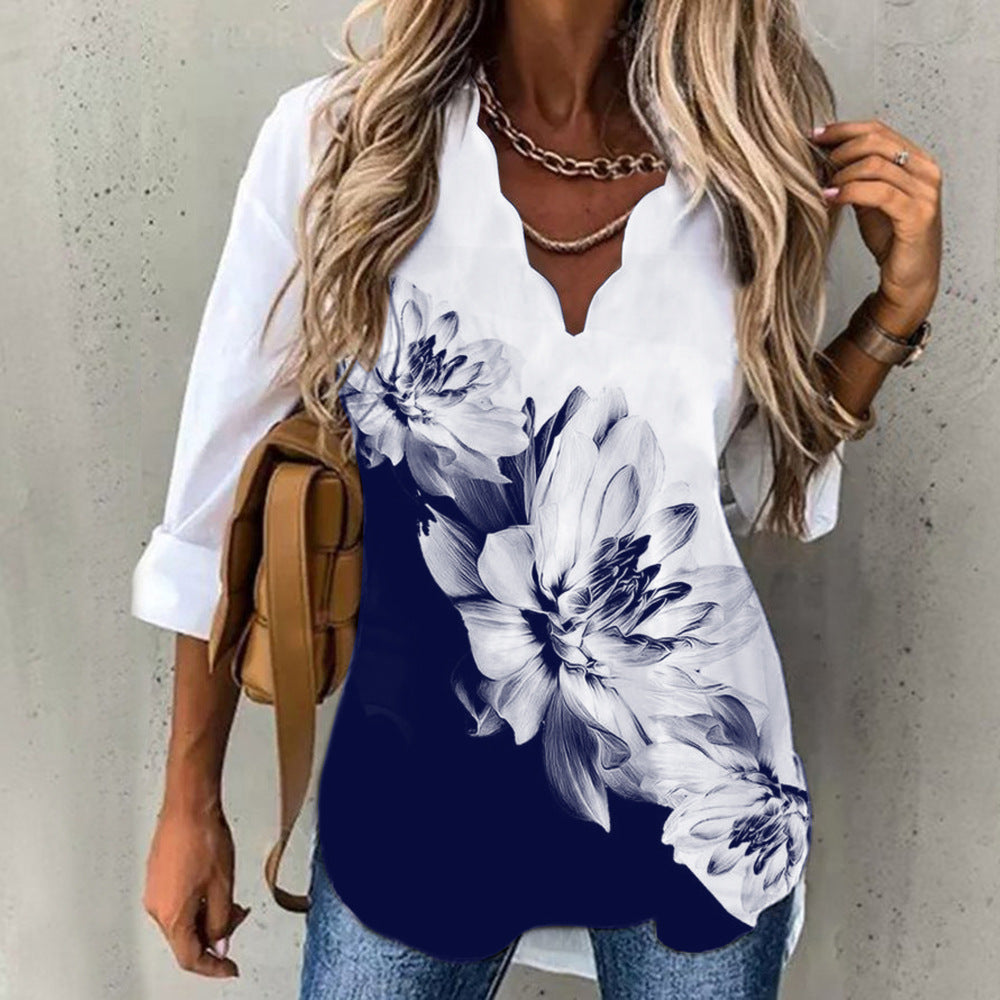 Wave Collar Printed Shirt