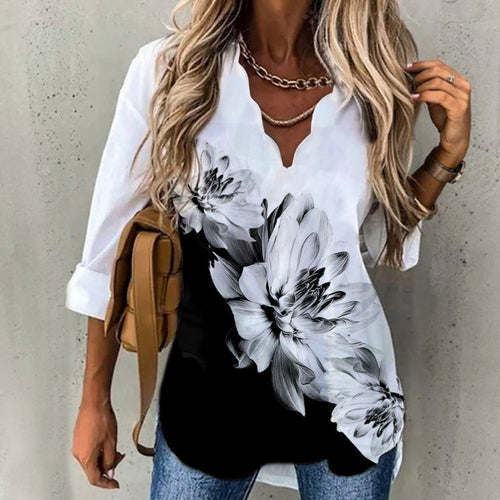 Wave Collar Printed Shirt