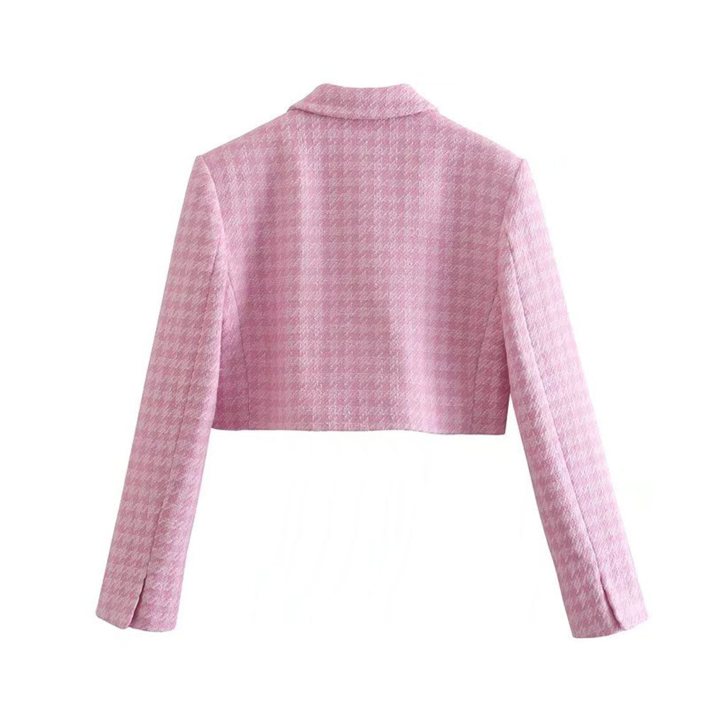 Houndstooth Textures Leisure Blazer Coat Long Sleeve Female