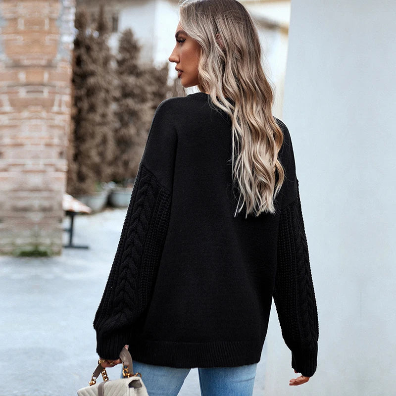 O Neck Long Sleeve Solid Knitted Tops