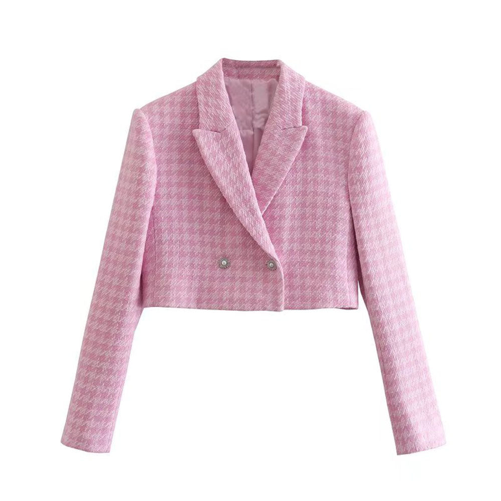 Houndstooth Textures Leisure Blazer Coat Long Sleeve Female