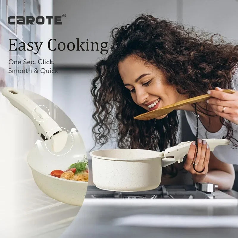 Carote 17pc Cookware Set with Detachable Handles - Rapid Heating Induction Design