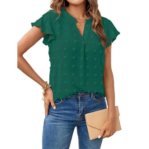 V-neck Ruffled Short Sleeve Shirt