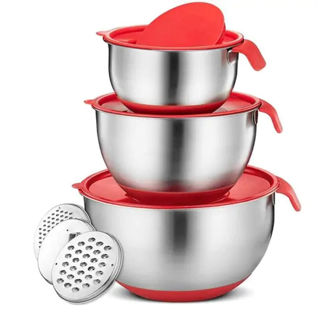 Stainless Steel Mixing Bowls With Airtight Lids And Grater