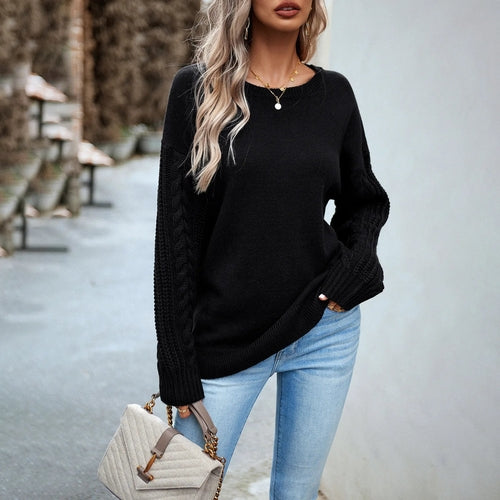 O Neck Long Sleeve Solid Knitted Tops