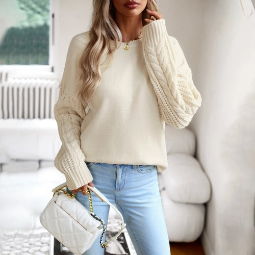 O Neck Long Sleeve Solid Knitted Tops