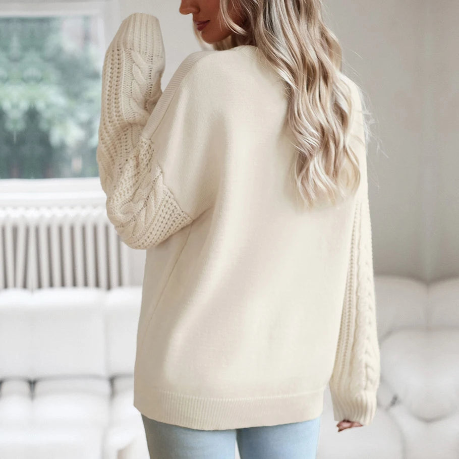 O Neck Long Sleeve Solid Knitted Tops