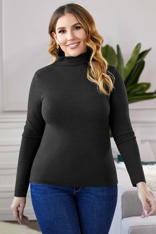 Plain Turtleneck Ribbed Plus Size Top