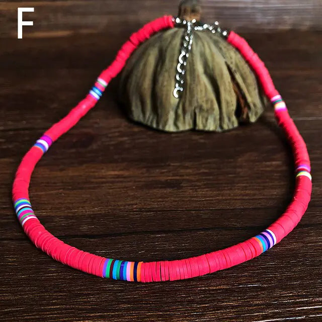 Bohemian fashion with our Colorful Clay Choker Necklace