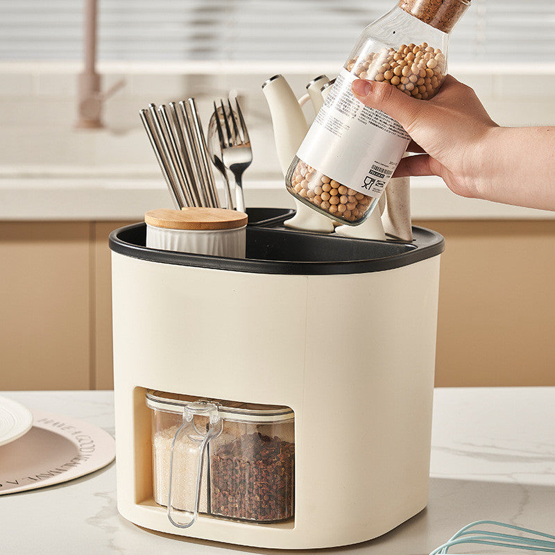 Multifunctional Kitchen Storage Rack for Cutlery & Seasoning Jars