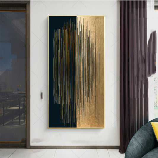 Modern Home Abstract Black Gold Lines Canvas Painting Decor